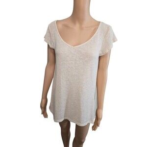 Kristin Nicole Women's large beige cap sleeve ribbed top blouse shirt